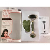 Facial Beauty Guasha Jade Roller Set In Marble - Green