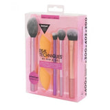 Real Techniques Everyday Essentials Makeup Brush Set Plus with Bonus Miracle Complexion Sponge