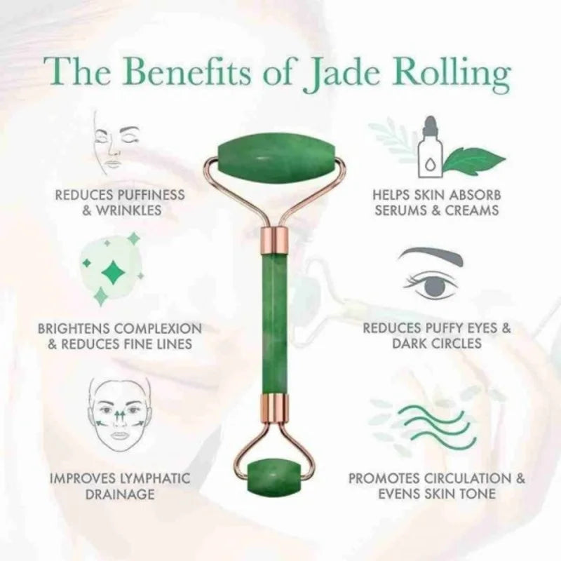 Facial Beauty Guasha Jade Roller Set In Marble - Green